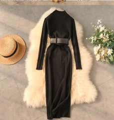 Fall and winter turtleneck sweater dress at the waist