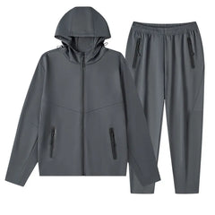 Men's Plus Size Drawstring Zip Up Hooded Top and Pants Set - kinko