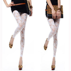 Sexy Tight Slim-fitting Ankle Length Trousers Solid Color Breathable Lace Rose Leggings - kinko