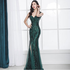 Fishtail Long Summer Sequins Sling Evening Dress Banquet - kinko