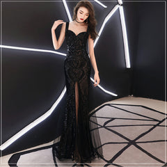 Fishtail Long Summer Sequins Sling Evening Dress Banquet - kinko