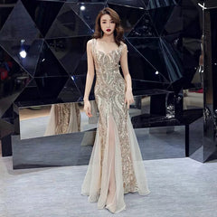 Fishtail Long Summer Sequins Sling Evening Dress Banquet - kinko