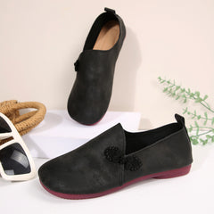 Herbstliche flache Freizeitschuhe für Damen, runde, weiche Loafer mit niedrigem Schaft