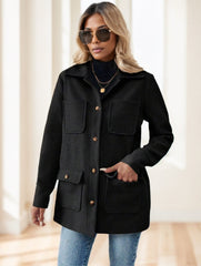 Casual Solid Color Multi-Pocket Jacket, Versatile For Autumn Winter - kinko