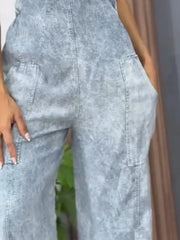 Full Size Wide Leg Washed Denim Overalls Plus Size - kinko