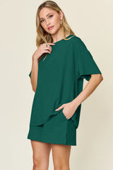 Double Take Basic style Round Neck Solid Set - kinko