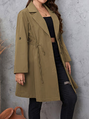 Honey Plus Size Lapel Collar Drawstring Roll-Tab Sleeve Trench Coat - kinko