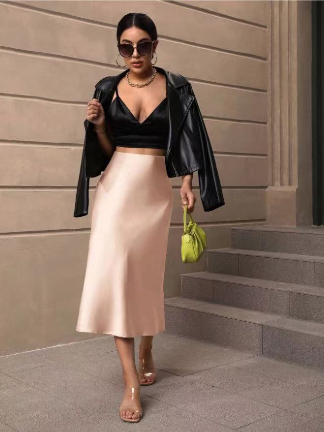 European And American Elegant Style A- Line Satin Skirt - kinko