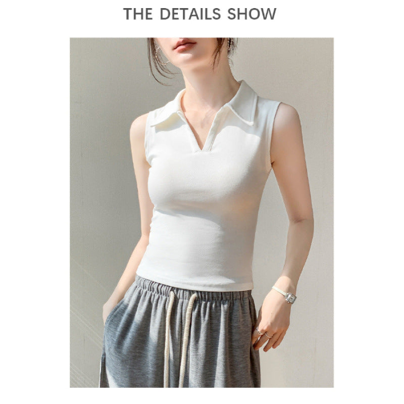 New Outdoor Slim Fit Slimming White Lapel Inner Wear Blouse - kinko
