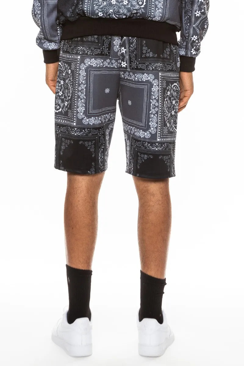 WEIV Men's Full Size Drawstring Paisley Bandana Print Shorts Plus Size - kinko