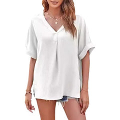 Spring And Summer Solid Color Short Sleeve Loose Blouse - kinko