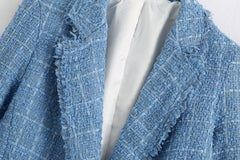 Retro loose suit tweed women's blazer jacket casual women streetwear - kinko