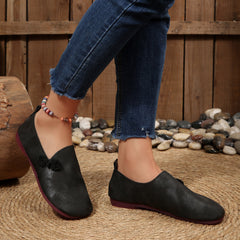 Herbstliche flache Freizeitschuhe für Damen, runde, weiche Loafer mit niedrigem Schaft