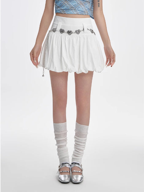 High Waisted Slimming A-line Skirt With Fluffy Flower Buds - kinko