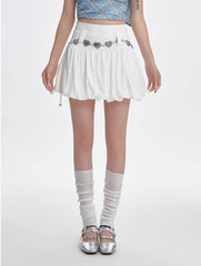 High Waisted Slimming A-line Skirt With Fluffy Flower Buds - kinko