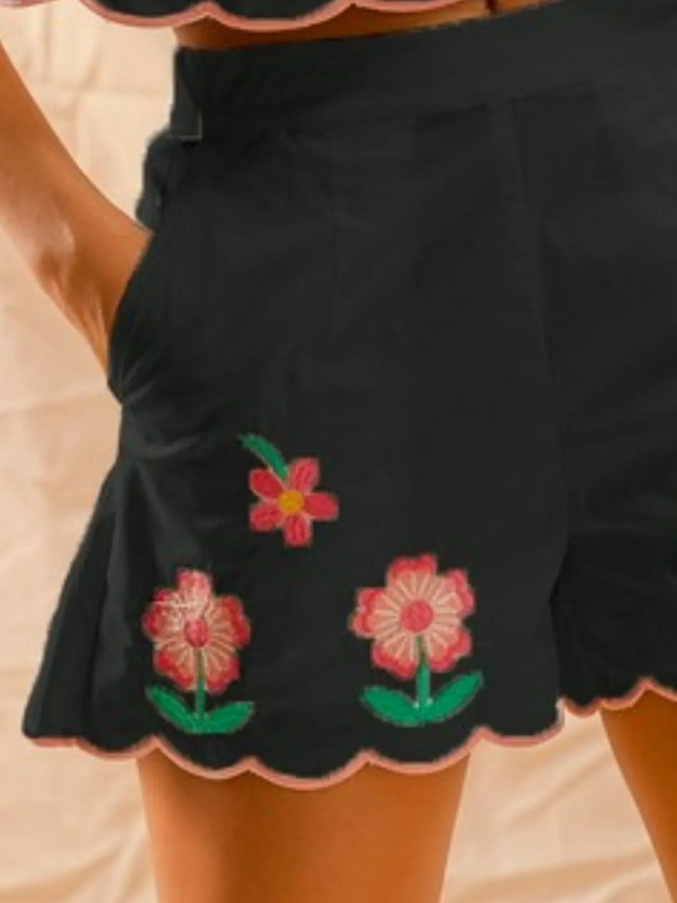 SO ME Flower Embroidered Tank Top and Shorts Set - kinko