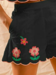 SO ME Flower Embroidered Tank Top and Shorts Set - kinko