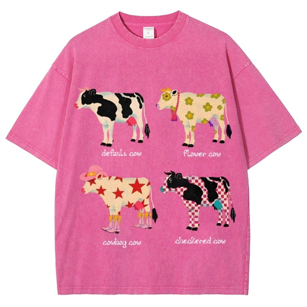 Men's And Women's Cute Cow Print T-shirt - kinko