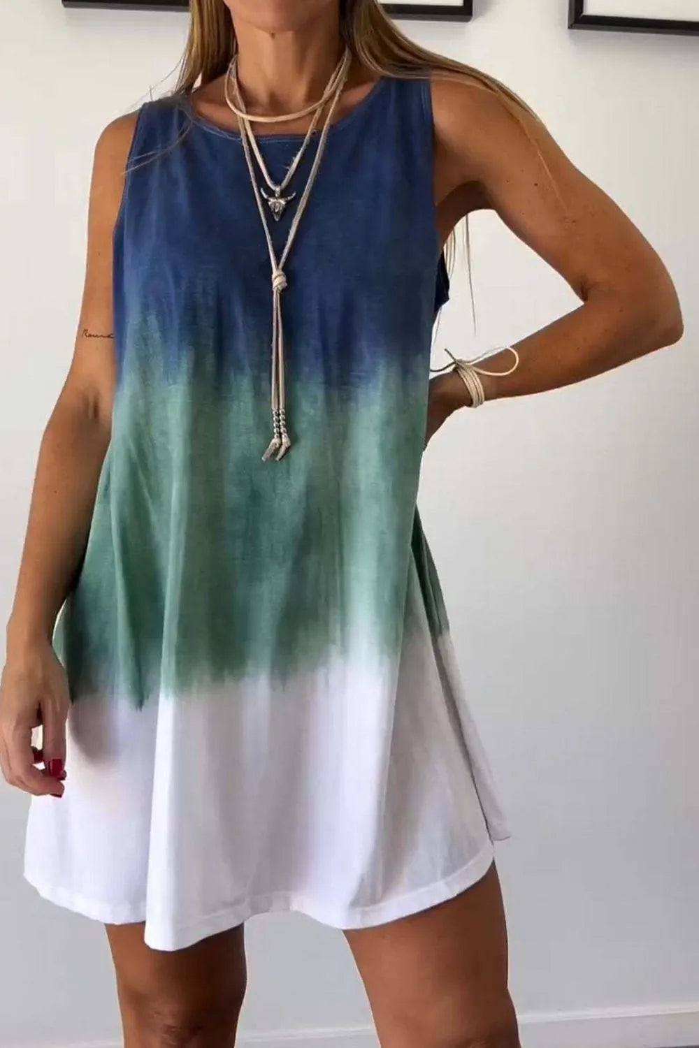 Full Size Tie-Dye Sleeveless Mini Tank Dress Plus Size - kinko