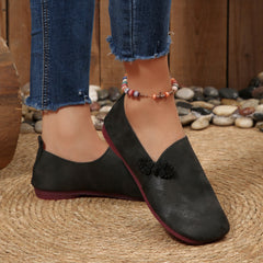 Herbstliche flache Freizeitschuhe für Damen, runde, weiche Loafer mit niedrigem Schaft