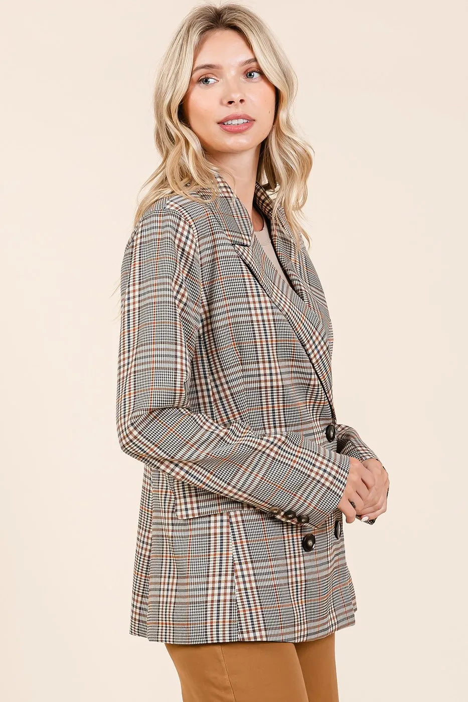Mittoshop Plaid Double Breasted Relaxed Fit Blazer - kinko