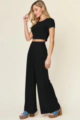 Double Take Full Size Round Neck Top and Pants Set - kinko