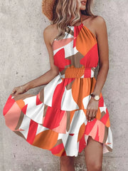 Paisley Print Halter Neck Mini Dress - kinko