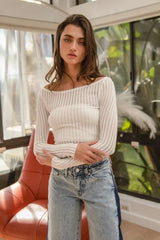 BiBi Textured Sheer Boat Neck Top - kinko