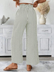 Full Size Striped Wide Leg Paper Bag Pants Plus Size - kinko