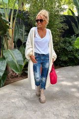 Letter Dropped Shoulder Long Sleeve Cardigan - kinko