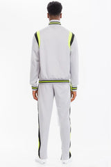 WEIV Men's Full Size Two Stripe Track Jacket and Pants Set Plus Size - kinko