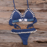 Handmade Shell Woven Push up Sexy Beach Vacation Split Swimsuit Women Suit