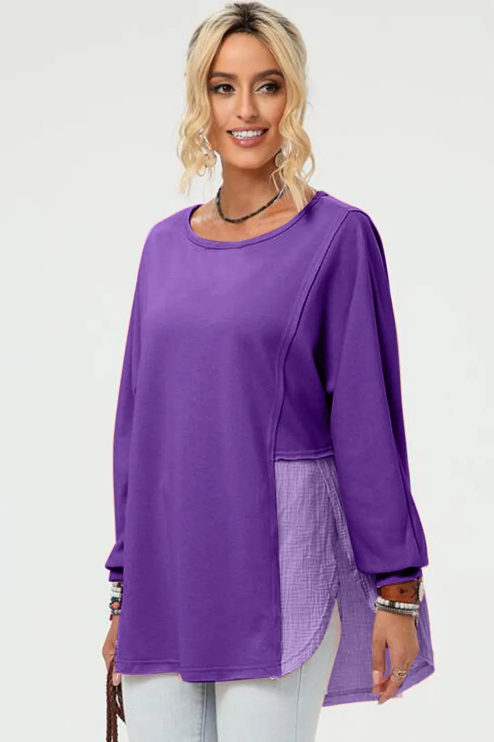 Double Take Full Size Long Sleeve High-Low T-Shirt - kinko