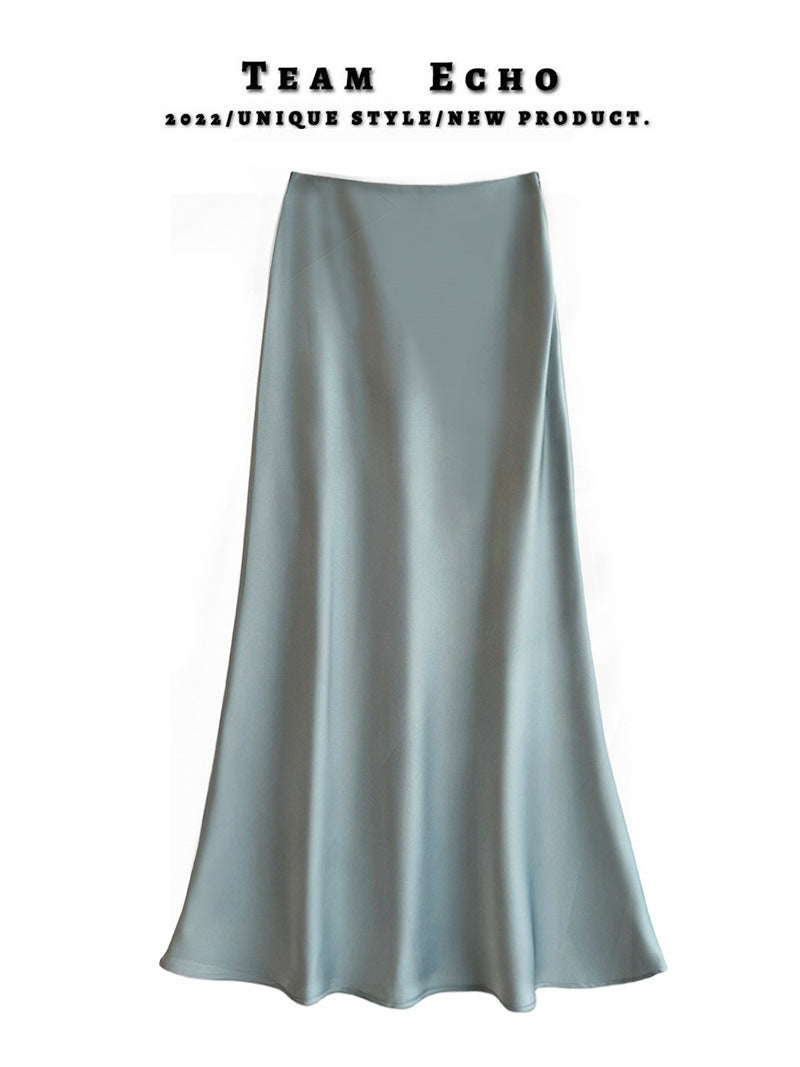 High Waist Slimming Mid-length Satin Acetate Silky Skirt - kinko