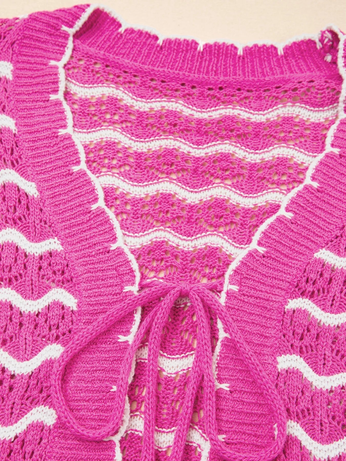 Striped Crochet Tie-Front Cardigan - kinko