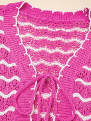 Striped Crochet Tie-Front Cardigan - kinko