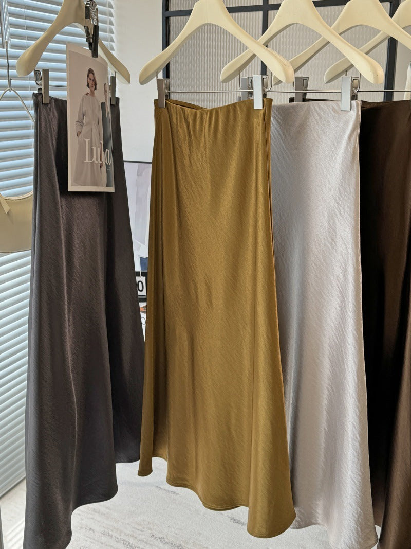 Simple Graceful Draping Acetate Satin Fishtail Skirt For Women - kinko