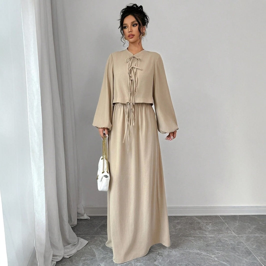 Vintage Artistic Long Sleeve Suspender Dress Suit Female Spring - kinko