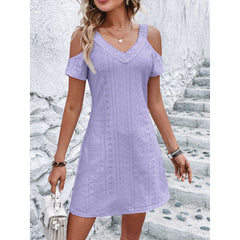 New Off-shoulder Short-sleeved Dress Fashion Summer Slimming A-line Dresses Casual Holiday Beach Dress For Womens Clothing - kinko
