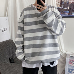 Fall New Loose Casual Striped Sweater Men