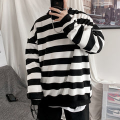 Fall New Loose Casual Striped Sweater Men
