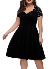 New Summer Plus Size Dresses Sexy V-neck Lace Vestido Largo Big Size Hollow out Zipper Short-sleeve Slim Large-size Dress - kinko
