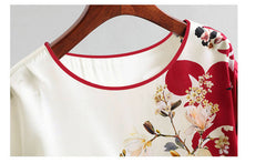 Fashion Floral Print Shirt Silk Satin Plus Size Bat Sleeve Retro Casual Short-sleeved Top