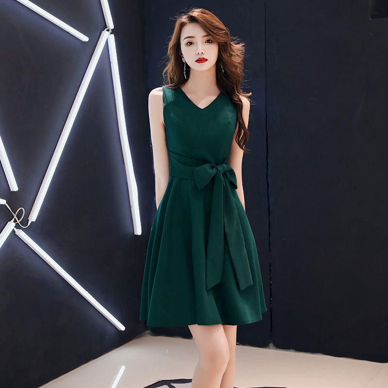 Small Green Evening Dress Skirt Women Can Usually Wear Short Simple And Generous Dresses For Banquet Temperament - kinko