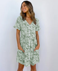 Summer Women Mini Dresses Spring Short Sleeve Dot Printed - kinko