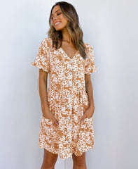 Summer Women Mini Dresses Spring Short Sleeve Dot Printed - kinko