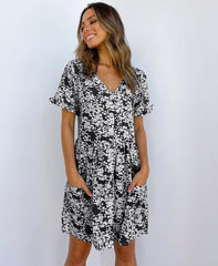 Summer Women Mini Dresses Spring Short Sleeve Dot Printed - kinko