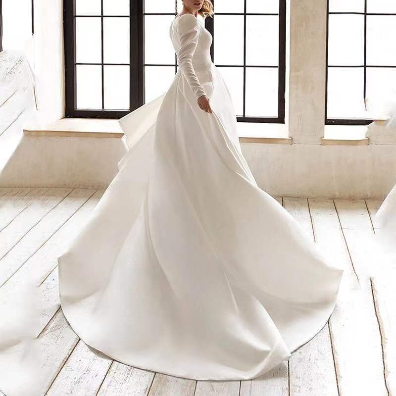 Ladies Style White Dress Satin Surface Was Thin And High French Temperament Dress Long Skirt - kinko