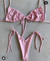 Popular Split Bikini Swimsuit Solid Color Women Bikini Tied Swimsuit