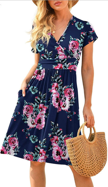 Ruffle Floral Dress Women Long Sleeve A Line Dresses - kinko